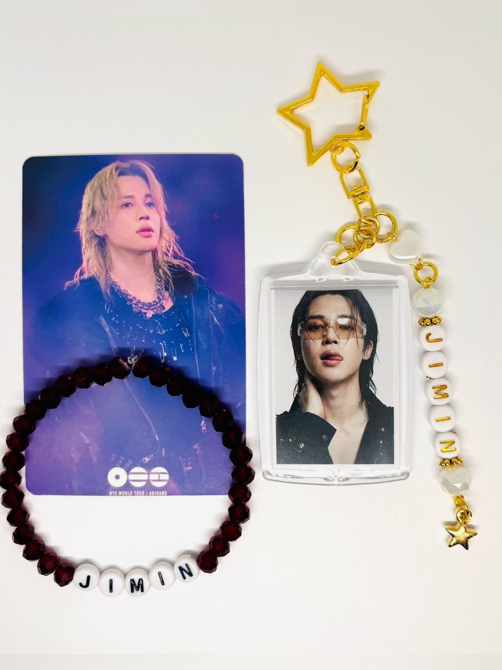 (3pcs) BTS JIMIN PHOTO KEYCHAIN BRACELET PHOTOCARD BUNDLE